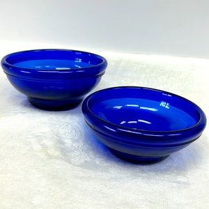 Hand blown in Mexico pair of cobalt blue glass bowls